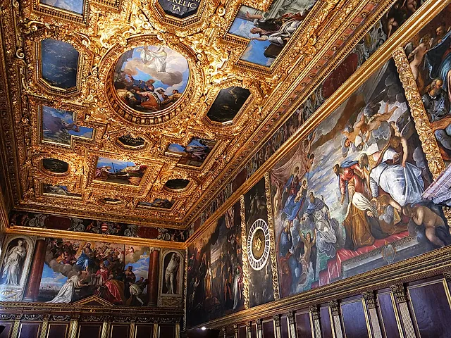 The gilded ceiling and paintings of the Sala del Collegio in the Doge's Palace