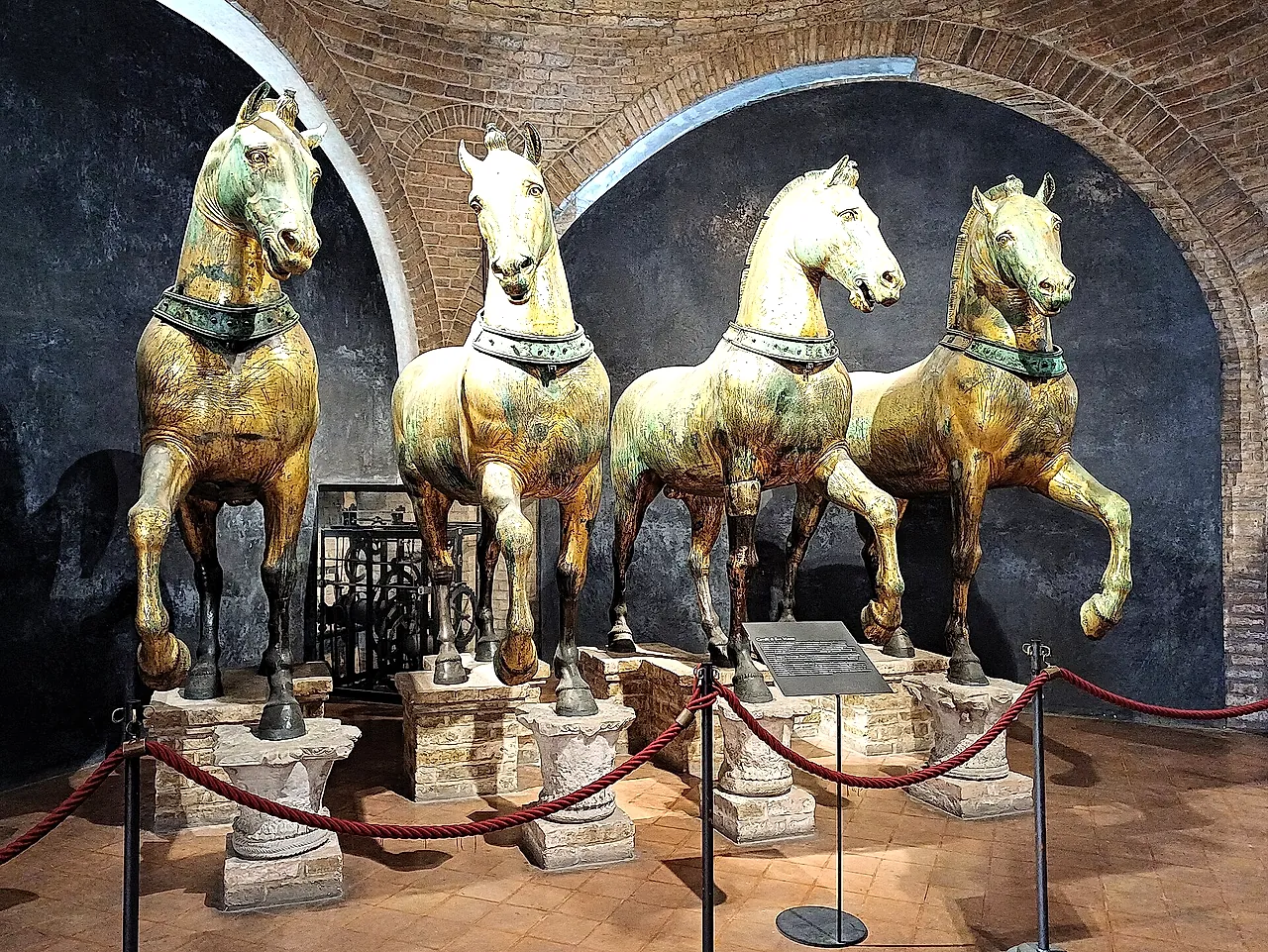 The four gilded bronze horses of St Mark, the original quadriga now displayed inside the Basilica's museum