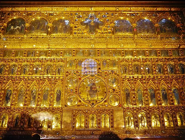 The Pala d'Oro, the golden altarpiece of St Mark's Basilica, set with enamels and gemstones